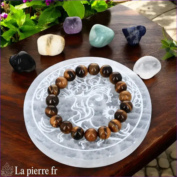Plaque Sélénite Arbre de Vie, Lune et Soleil (10cm) | La Pierre