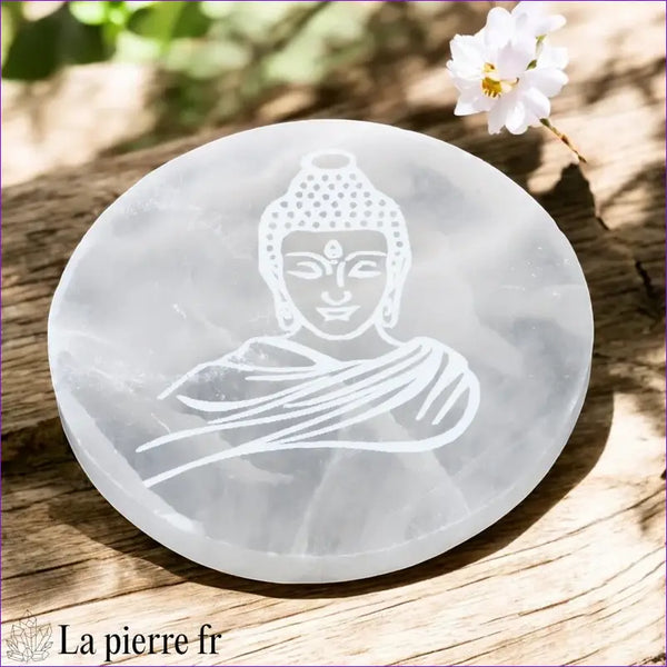Plaque rechargement pour pierre en Sélénite Bouddha (10cm) 