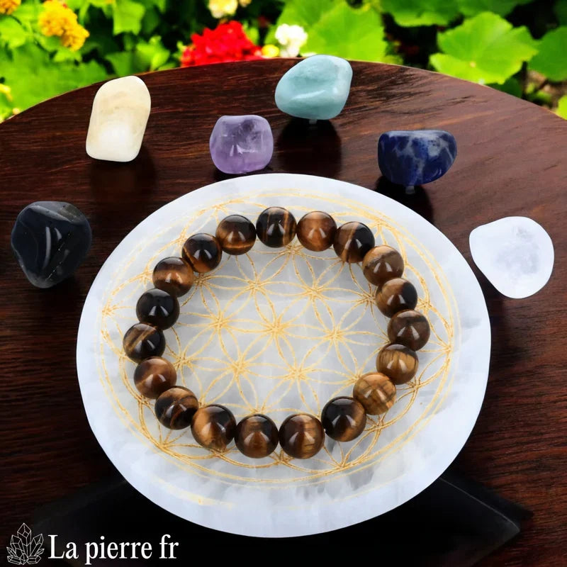 Plaque de rechargement en sélénite avec Fleur de Vie dorée. 