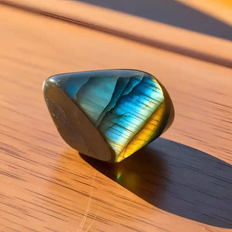 Pierre labradorite brute, iridescence bleue, pierre de protection.