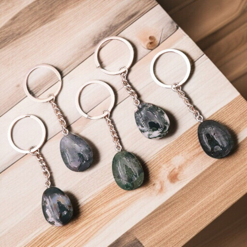 Porte-clés en pierre naturelle Agate Mousse du Brésil – lithothérapie