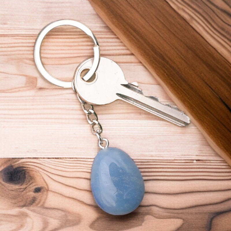 Porte-clés en pierre naturelle Aventurine Bleue 