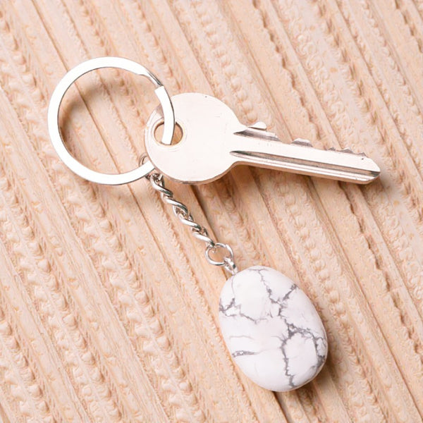 Porte-clés en pierre naturelle Howlite Blanche 
