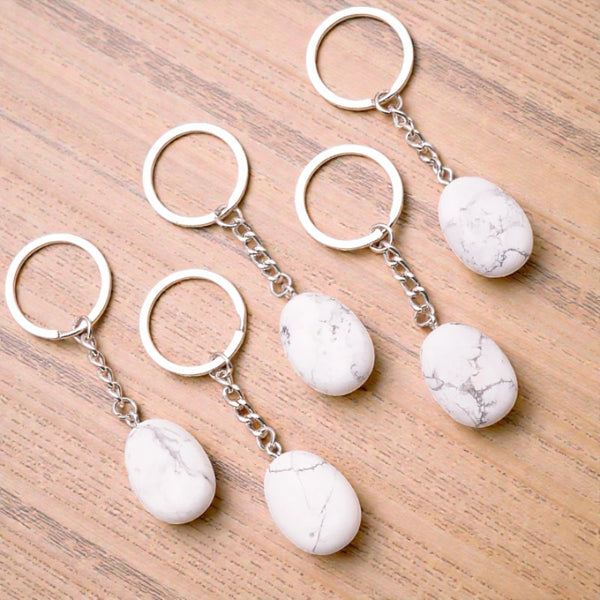 Porte-clés en pierre naturelle Howlite Blanche du Zimbabwe – lithothérapie