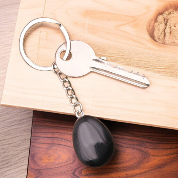 Porte-clés en pierre naturelle Obsidienne Noire 