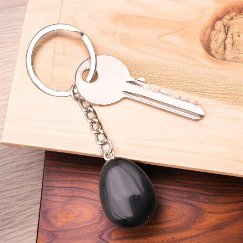 Porte-clés en pierre naturelle Obsidienne Noire 