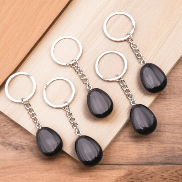 Porte-clés en pierre naturelle Obsidienne Noire du Mexique – lithothérapie