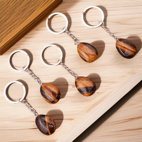 Porte-clés en pierre naturelle Œil de Tigre d’Afrique du Sud – lithothérapie