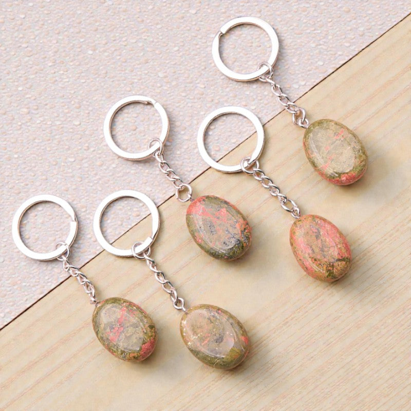 Porte-clés en pierre naturelle Unakite d’Afrique du Sud – lithothérapie