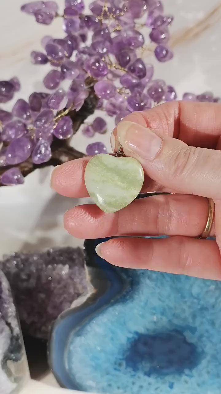 Pendentif Jade vert | Pendentif pierre naturelle | Pendentif cœur en pierre 25*25mm | Bijoux pierre naturelle