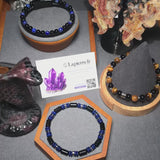 Bracelet fin argenté homme en Obsidienne noire & Lapis Lazuli
