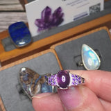 Bague Halo Améthyste Ovale Cabochon, Argent 925 (Eleonore)