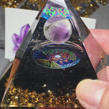 Pyramide Orgonite Arbre de Vie Améthyste et Obsidienne Noire, Protection et Croissance Spirituelle