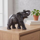 Éléphant en Obsidienne Argentée, Statue Porte-Bonheur 11 cm