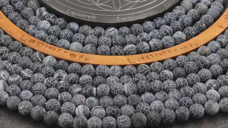 Perles Agate noire craquelée ronde en 4/6/8 mm pour la création de bijoux, Qualité AA+