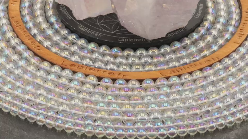 Perles Aqua Aura "Arc en Ciel" en pierre naturelle ronde 6/8 mm de Qualité AAA, pour la création de bijoux et lithothérapie