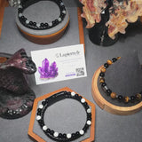 Bracelet Homme cuir noir et pierres naturelles Howlite blanche & Onyx noir