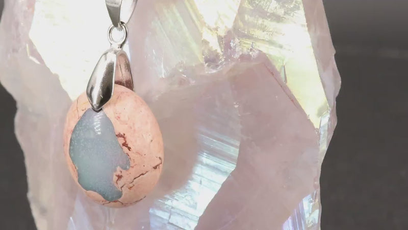 Pendentif opale bleue | Véritable opale naturelle en provenance Mexique | Pendentif pierre précieuse | Cabochon taillé à la main