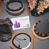 Bracelet réglable en pierres Howlite blanche & Onyx noir