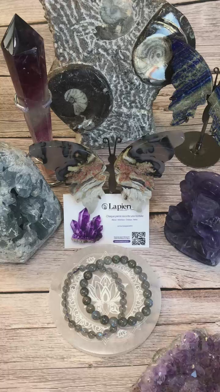 Bracelet Labradorite “Protection et Intuition” en perles de pierre grise sur mesure
