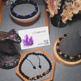 Bracelet réglable en pierres Œil de Tigre & Onyx noir