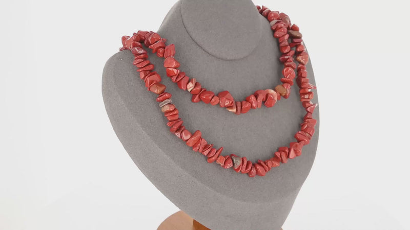 Collier ras de cou 42cm et sautoir 90cm en Jaspe Rouge (Flamme Terrestre).