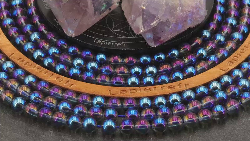Perles Aqua Aura "Bleu-Violet" en pierre naturelle ronde 6/8 mm de Qualité AAA, pour la création de bijoux et lithothérapie