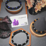 Bracelet Homme cuir noir et pierres Labradorite & Onyx noir