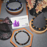 Bracelet fin argenté homme en Obsidienne noire & Œil de Tigre