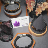 Bracelet Multi-Rangs Cuir & Perles Pierre de Lave 6mm