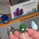 Bague Jade Vert Ovale Vintage en Argent Rhodié (Eleonore)