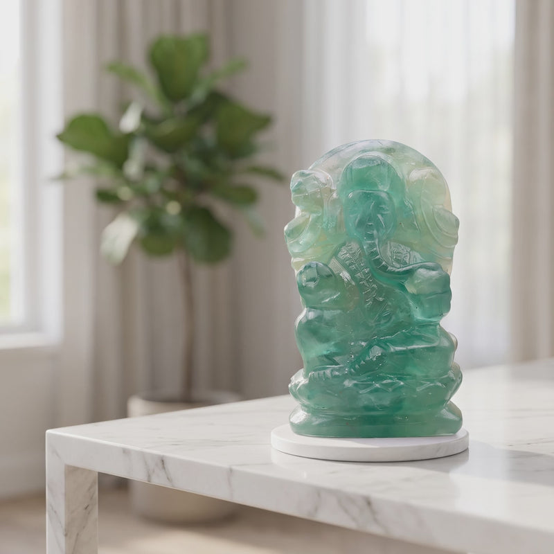 Vidéo de la statue Ganesh en fluorite verte de Chine