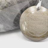 Pendentif Fleur de Vie en Obsidienne Dorée — Pierre naturelle du Mexique