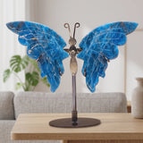 Papillon Décoratif en Apatite Bleue sur Socle Argenté, 10 à 12 cm