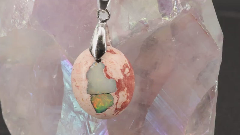 Pendentif opale multi | Véritable opale naturelle en provenance Mexique | Pendentif pierre précieuse | Cabochon taillé à la main