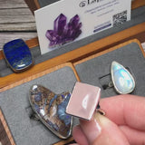 Bague en Quartz rose (Éclipse Rectangulaire) — Argent 925 rhodié
