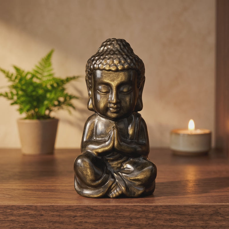 Petit Bouddha en obsidienne dorée et ses reflets dorés
