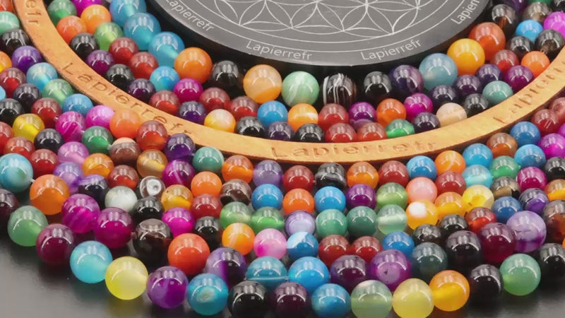 Perles Agate Multi Couleur ronde en 4/6/8/10 mm pour la création de bijoux