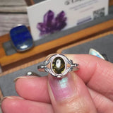 Bague Ambre Verte Argent Rhodié (Feuillage Délicat)
