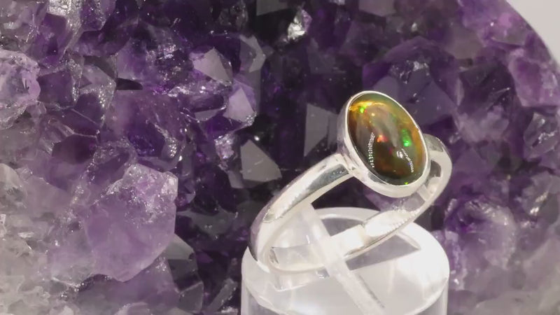 Bague en Opale noire sur argent | Bague ajustable en pierre naturelle pour femme