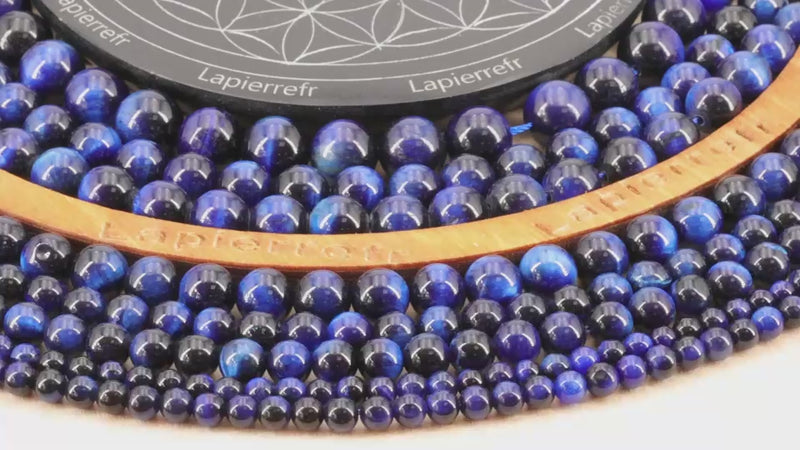 Perles naturelles oeil de tigre bleu lapis ronde en 4mm 6mm 8mm 10mm - La Pierre Fr