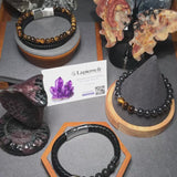 Bracelet Cuir 2 Rangs et 5 Perles Pierre de Lave