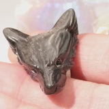 Pendentif Tête de Loup en Obsidienne Argentée — Pierre naturelle du Mexique