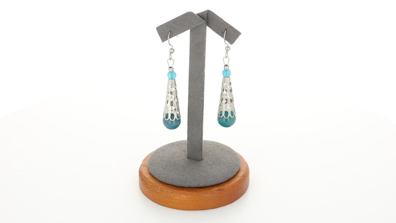 Boucles d’oreilles ethniques en apatite bleue naturelle