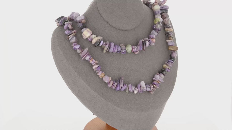 Collier ras de cou 42cm et sautoir 90cm en Charoïte (Volutes de Sagesse).