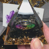 Pyramide Orgonite Méditation Spirale Obsidienne Noire, Protection et Méditation Profonde