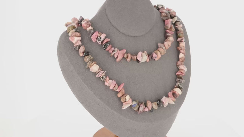 Collier ras de cou 42cm et sautoir 90cm en Rhodonite (Cœur Apaisé).