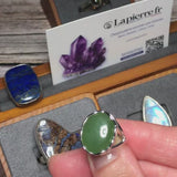 Bague Jade Vert Ovale en Argent Rhodié Moderne (Athena)