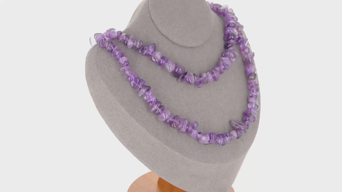 Collier femme (Élixir Violet) en Améthyste baroque, bijou de lithothérapie pour la sérénité.