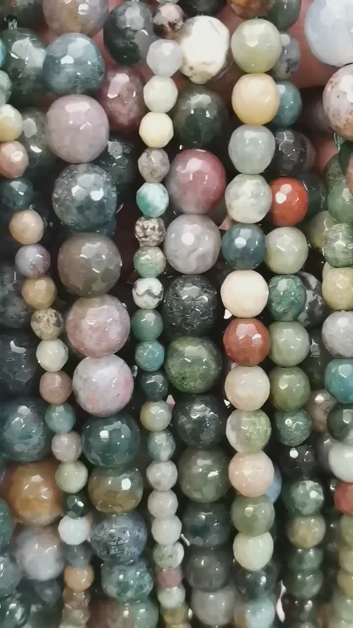 Vidéo des perles d'agate indienne facettées sur fil de 36 cm